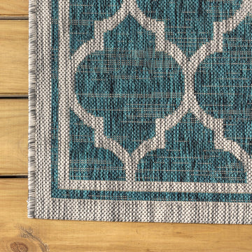 Trebol Moroccan Trellis Textured Weave Indoor/outdoor Round Rug